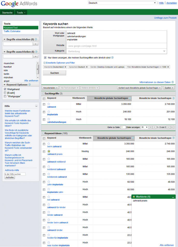 Adwords Beispiel Szenario