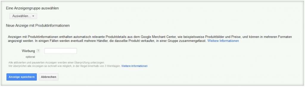 LoDiMa mit Google AdWords: Textanzeige mit Produktinformationen