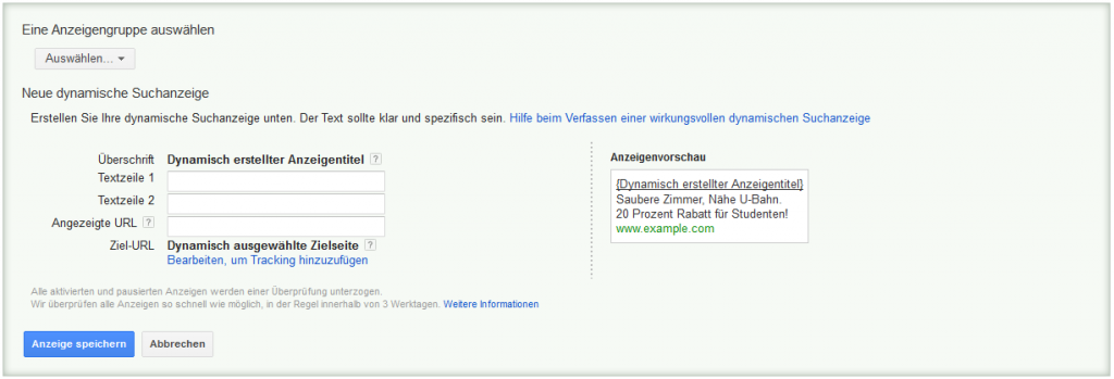LoDiMa mit Google AdWords: Dynamische Suchanzeige