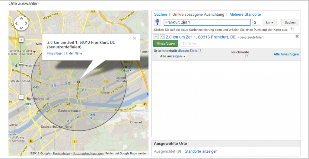 LoDiMa mit Google AdWords: Geografisch Orte