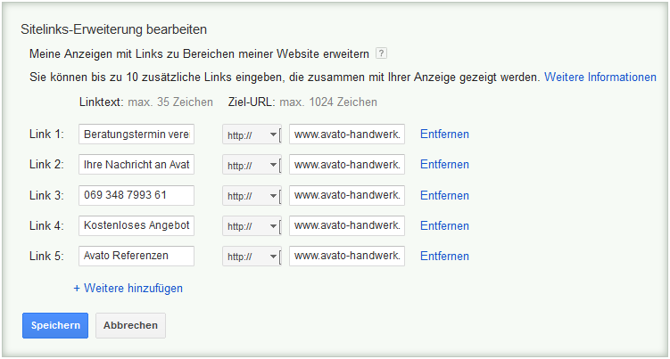 LoDiMa mit Google AdWords: Sitelinks-Erweiterung