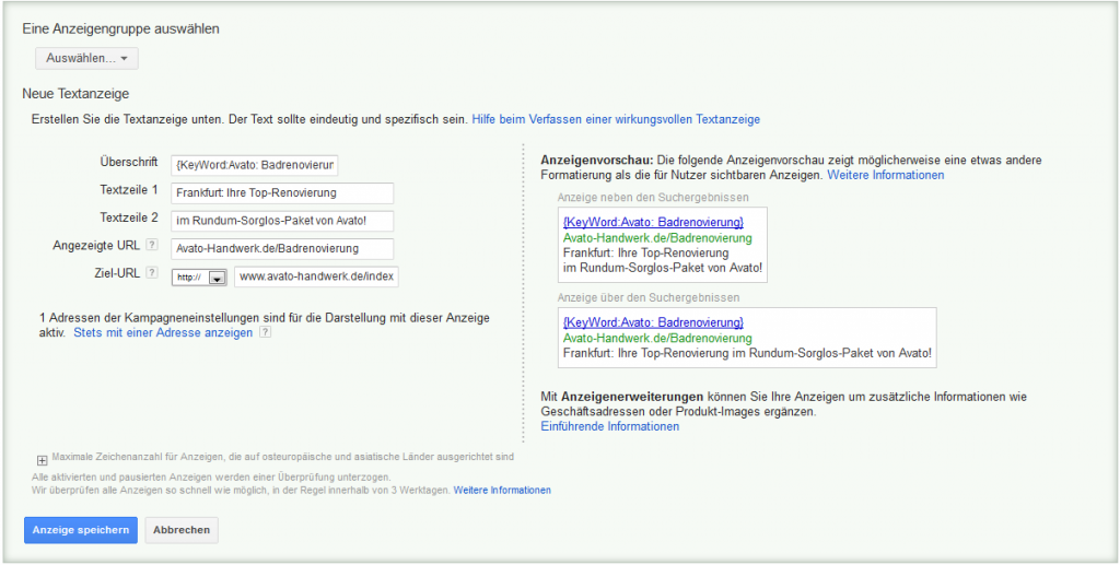 LoDiMa mit Google AdWords: Textanzeige