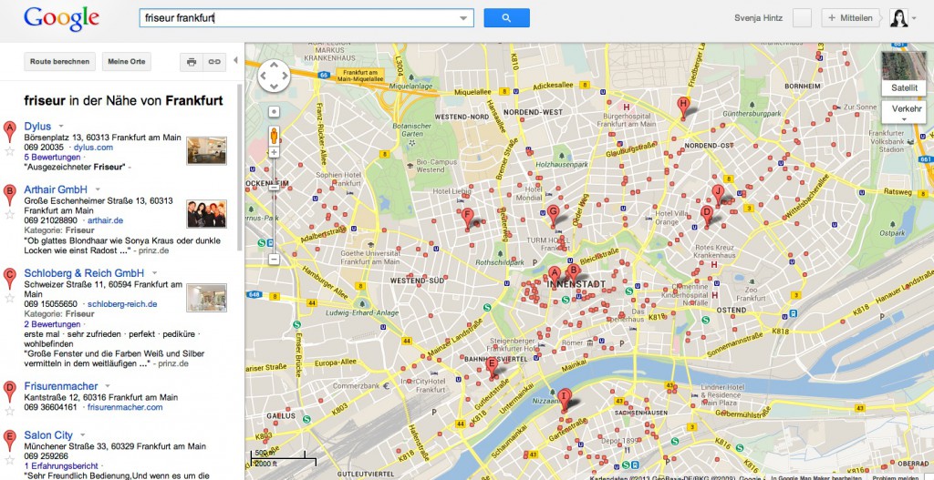 Lokale Suchanfrage im alten Google Maps