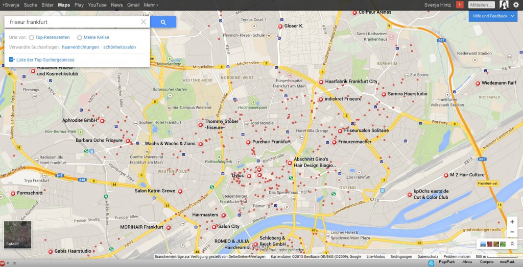 Lokale Suchanfrage im neuen Google Maps