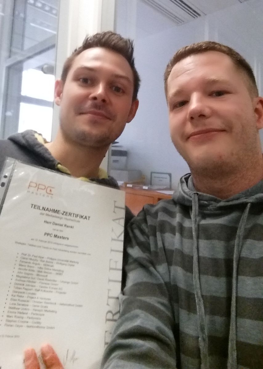 Daniel Rankl und Stefan Quartieri präsentieren stolz ihr PPC Masters Zertifikat
